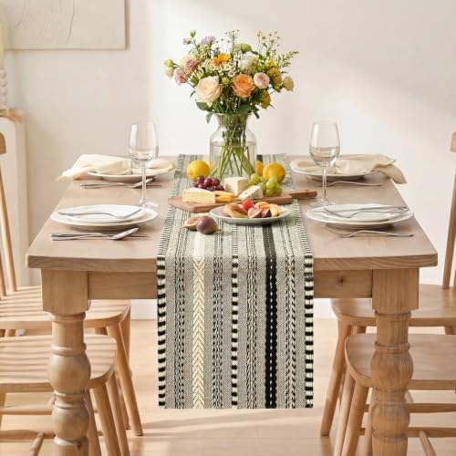 Artoid Mode Black Farmhouse Stripe Braided Table Runner 12x90 Inch