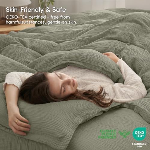 PHF 100% Cotton Muslin Duvet Cover Queen Size 3-Layer, 90"x90", Dusty