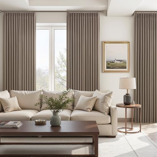 Dark Taupe Linen Curtains Pinch Pleated 94 Inch Long 2 Panels for