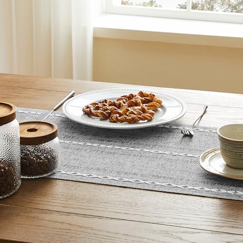 Hemstitched Farmhouse Table Runner, Charcoal 13x72 Inch, Cotton Linen