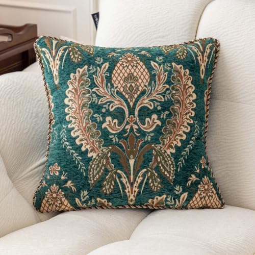 Embroidered Throw Pillow Cover 20x20 3D Chenille Baroque Damask
