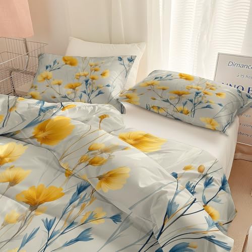 Plant Wildflowers Duvet Cover King, Minimalism Bedding Set 3 Piece