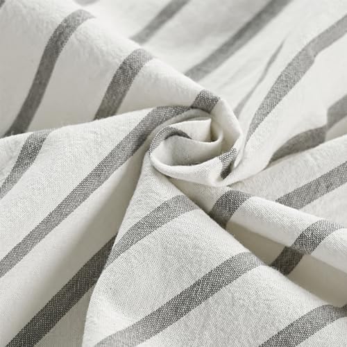 DOSLY IDÉES Farmhouse Shower Curtain, Beige and Gray Stripe, Button