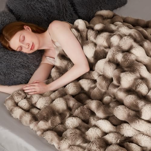 Touchat Luxury 1000GSM Faux Rabbit Fur Throw Blanket, Super Heavy Warm