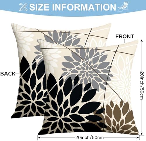 OTOSTAR Outdoor Black Gray Pillow Covers 20x20 Inch Set of 2 White