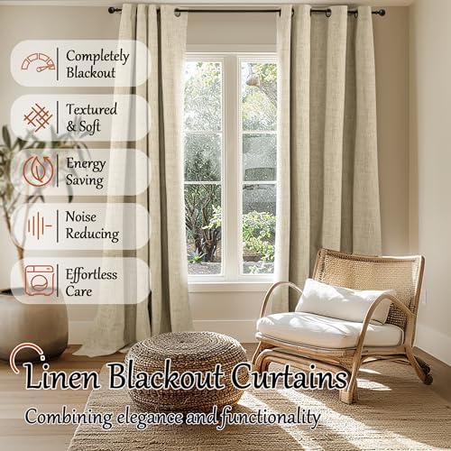 Lajode Burlap Linen Blackout Curtains for Living Room - 52x90 Inch 2