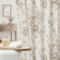 Brown Floral Linen Shower Curtain, Cottagecore French Country, 72x84