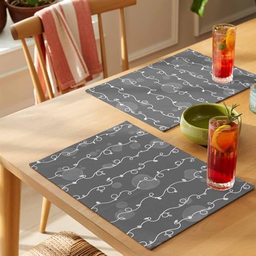 White Lines Placemats Set of 8, Cotton Linen Fabric Place Mats