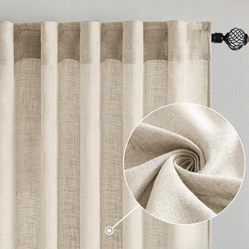 MIULEE Beige Linen Curtains 52x84 Inch 2 Panels for Bedroom Living