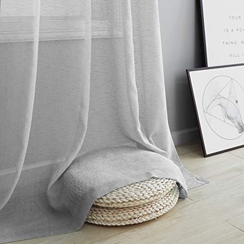 Gray Sheer Curtains 96 Inches Long for Living Room 2 Panels Grommet