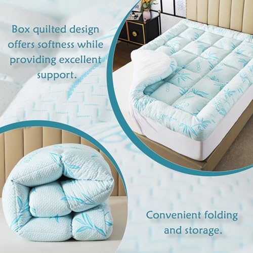 WhatsBedding 5 Inch Queen Mattress Topper Breathable Bamboo Viscose