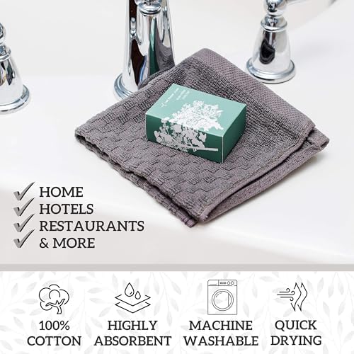 GREEN LIFESTYLE 12x12 inches Checker Washcloths 6 Pack, Soft, Durable