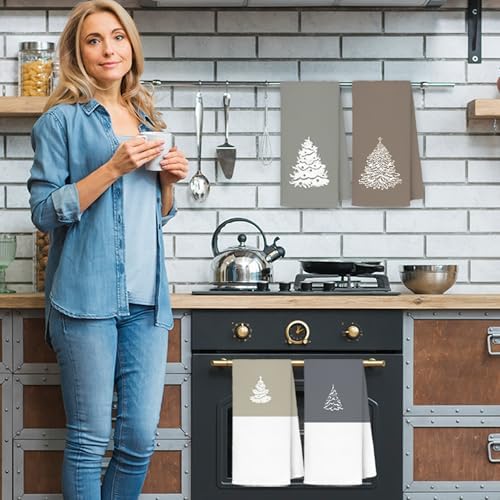 JINYO Boho Neutral Christmas Kitchen Towels, Modern Winter Snowy