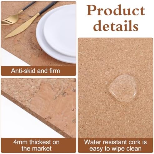 4 Pcs Cork Placemats 17 x 12 Inch, Natural Wood Grain Heat Resistant