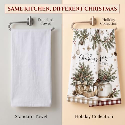 Christmas Kitchen Towels, 16x24 Inch Farmhouse Pine Greenery, Set of 2