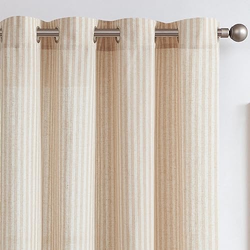 Jinchan Linen Curtains for Living Room and Bedroom - Taupe Striped