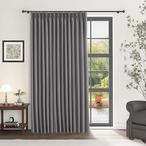 100% Blackout Pinch Pleated Linen Curtains 108 Inch for Living Room