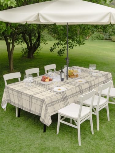 Rectangle 54"x80" Patio Tablecloth with Umbrella Hole, Check Plaid