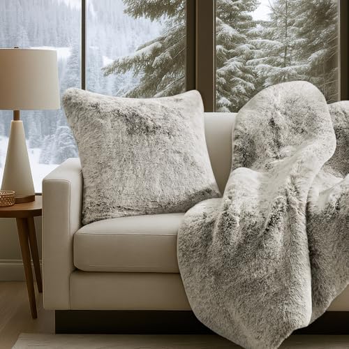 EVERGRACEHOME Luxury Soft Faux Chinchilla Fur Throw Blanket 60”x80”
