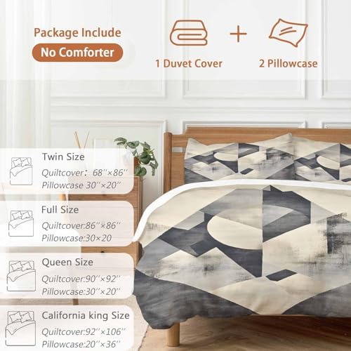 Duvet Cover Set Full Grey Color Block Abstract Geometric 3 Piece