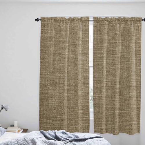 Vintage Brown Window Curtains 72 Inch Length, Farmhouse Retro Dark