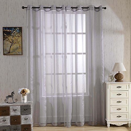 ELEOPTION 2 Piece Long Sheer Window Curtain Grommet Panels, Pure Color