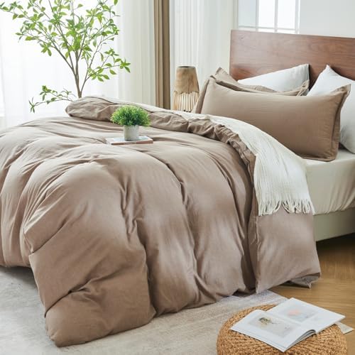 OAITE Duvet Cover Set 100% Washed Cotton Linen Like Queen