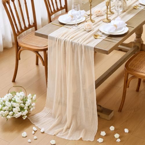 YATOJUZI Ivory Table Runner 120 inch 10FT Outdoor Neutral Cheesecloth