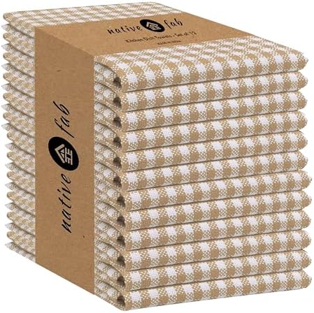 Native Fab Gingham Check Kitchen Dish Towels 16"x26" Set of 12-100%