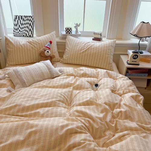 HighBuy Vintage Striped Duvet Cover Set Twin Size - 3 Piece Beige Tan