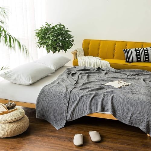 EMME Muslin Cotton Blanket Adults Coverlet,Cal King,Grey 2