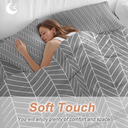 Grey Geometric Duvet Cover Set, Modern Pure Color Abstract Striped