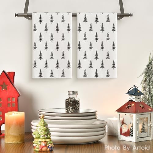 Artoid Mode Beige Tree Christmas Kitchen Towels Set of 2 18x26 Inch
