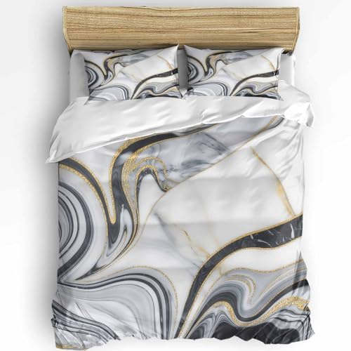 Duvet Cover Set Queen, Abstract Gray Marble Texture 3 Piece Bedding