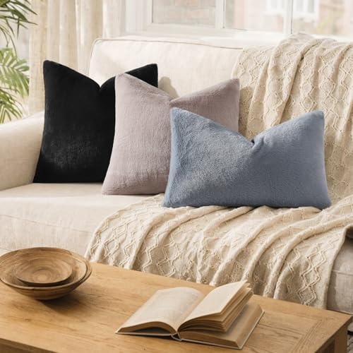 Pallene Faux Fur Decorative Throw Pillow Covers 18x18 Set of 2, Black