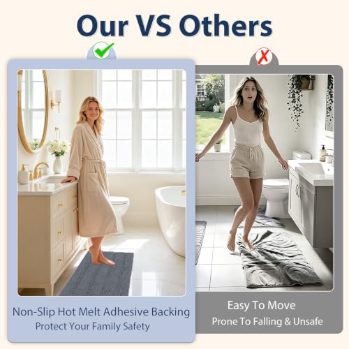 HEBE Bathroom Rugs Sets 3 Piece, Non Slip Washable Chenille Bath Mat