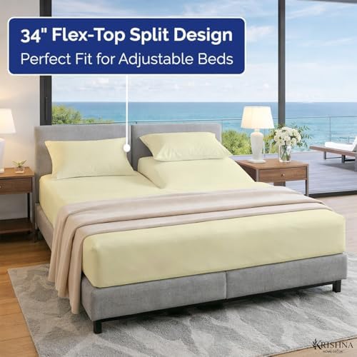 KRISHNA Split Head King Sheet Set 4 Piece, 100% Egyptian Cotton Split
