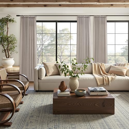 Jowels Beige Pinch Pleated Memory Trained Linen Curtains 120 Inch Long