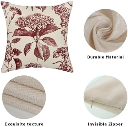 Burgundy Red Pillow Covers 18x18 Inch 2 Pcs Boho Vintage Floral Decor