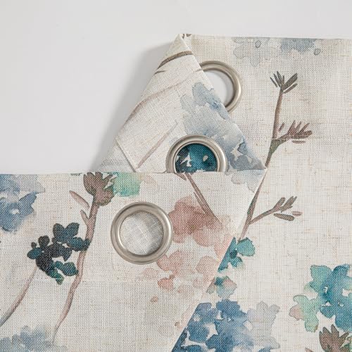 MYSKY HOME Floor to Ceiling Linen Floral Curtains 95 Inch Length 2