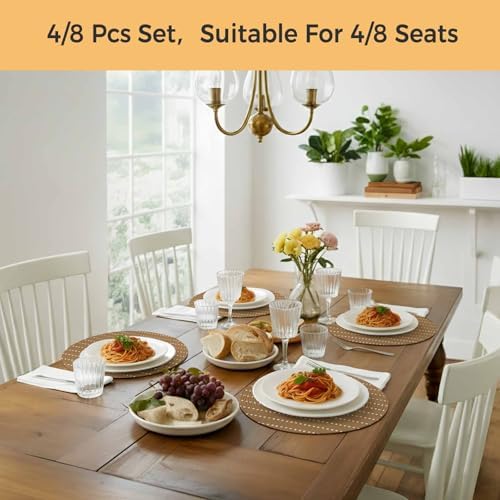 Fall Neutral Tan Round Braided Placemats Set of Set of 8 Heat