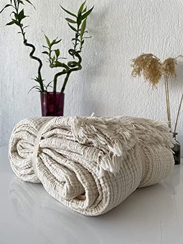 100% Cotton Muslin Throw Blanket, 4 Layers Bedspread, Soft Turkish