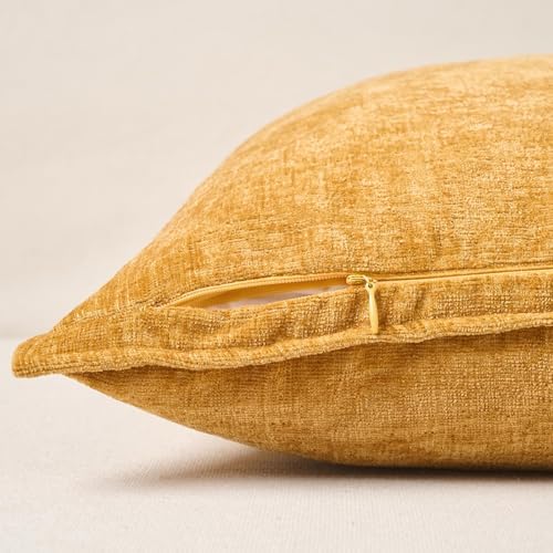 JUSPURBET Chenille Decorative Throw Pillow Covers 20x20 Set of 2,Gold