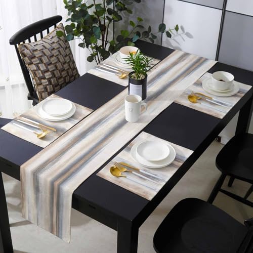 Brown Beige Grey Table Mats Set of 6 With Table Runner 90 Inches