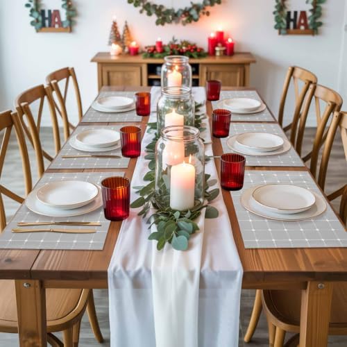 Grey Gingham Placemats Set of 8 Modern Minimalist Geometric Plaid