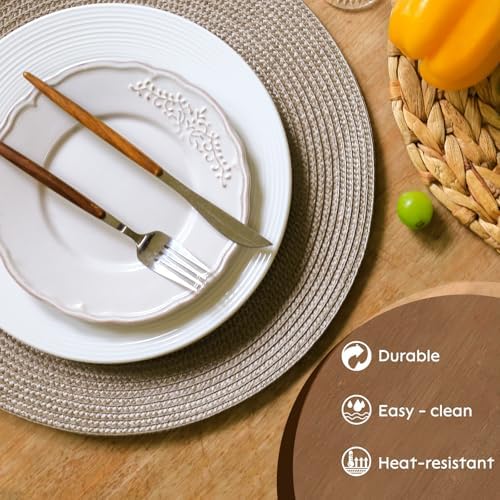 FunWheat Round Braided Placemats Set of 8 Table Mats for Dining Tables