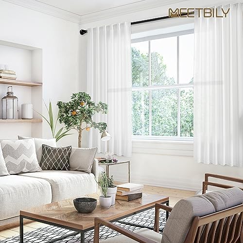 White Linen Curtains 63 Inch Length for Living Room 2 Panels Back Tab