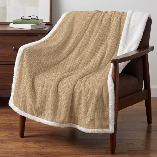 Sand Brown Sherpa Fleece Throw Blanket Country Vintage Minimalist