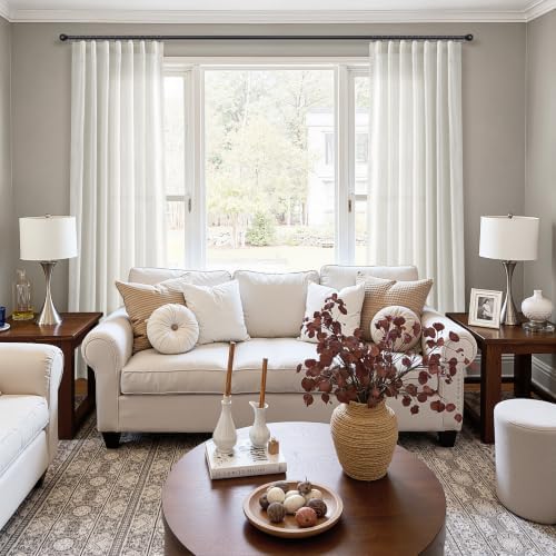 Nanspring Linen Curtains 72 Inch Long for Living Room Back Tab Beige