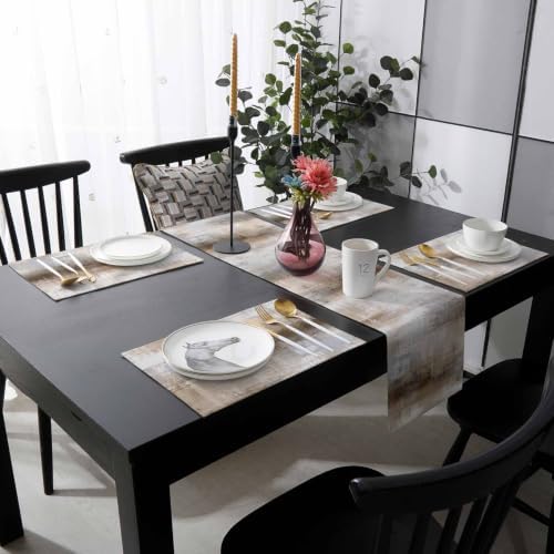 Abstract Brown Table Mats Set of 6 with Table Runner 90 Inches